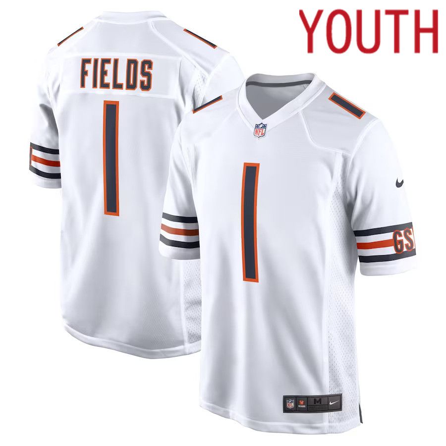 Youth Chicago Bears 1 Justin Fields Nike White Game NFL Jersey